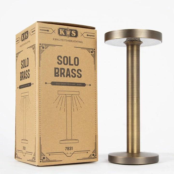 Kabellose Tischlampe Retro Bronze flach mit Verpackung – KS Verlichting Solo Brass 7831