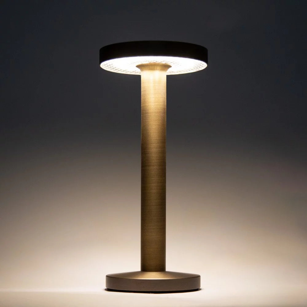 Kabellose Tischlampe Retro Bronze flach von unten leuchtend – LED 243 Lumen warmweiß 2700K