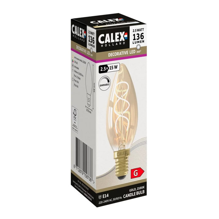 LED-Kerzenlampe E14 in Verpackung mit 136 Lumen, Goldglas, stufenloser Dimmbarkeit und Energieeffizienzklasse G