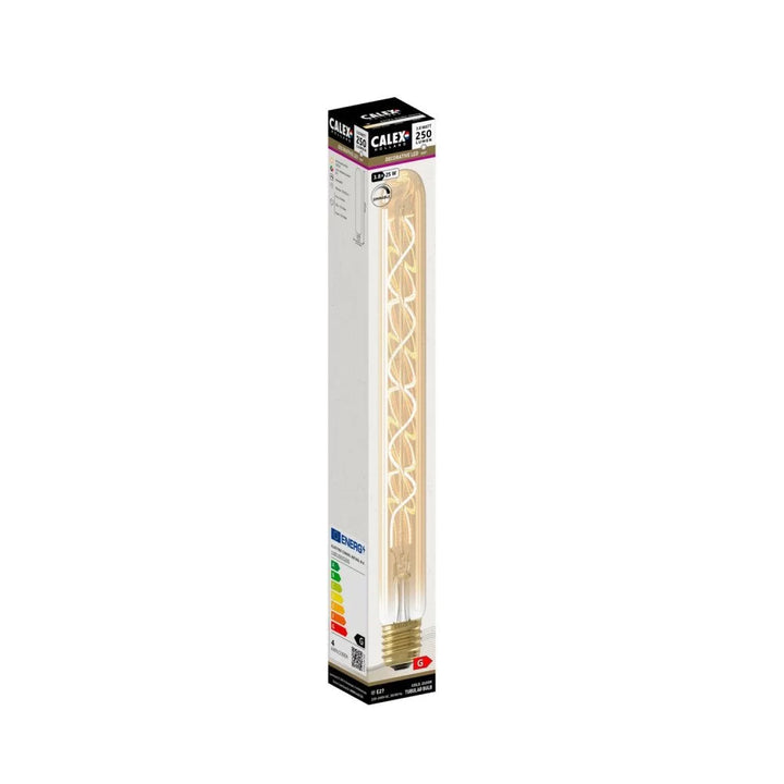 LED-Langröhre E27 in schlanker Verpackung mit 250 Lumen, 2100K Goldlicht und Energieeffizienzklasse G