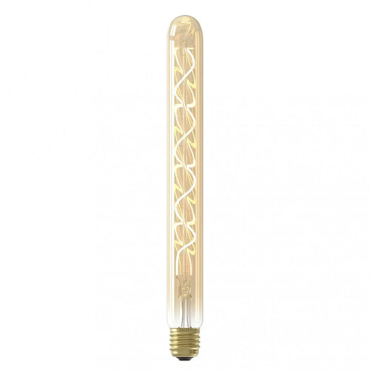 Eingeschaltete LED-Röhre E27 mit leuchtendem 2100K Spiral-Filament in amberfarben getöntem Glaszylinder