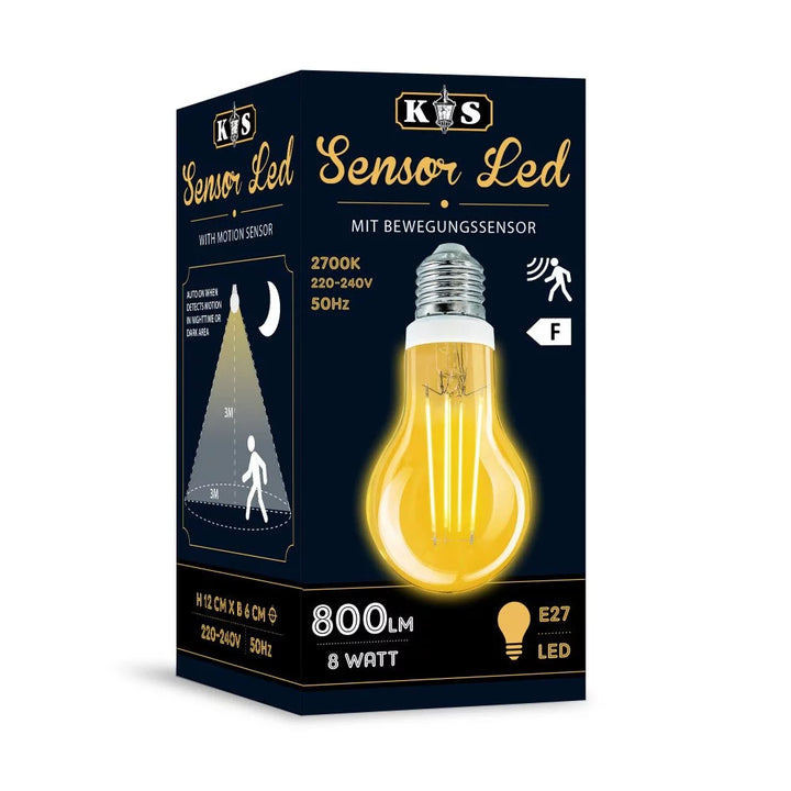 LED Leuchtmittel E27 Bewegungssensor 8W Verpackung – KS Verlichting 6890 800 Lumen 3m Sensor