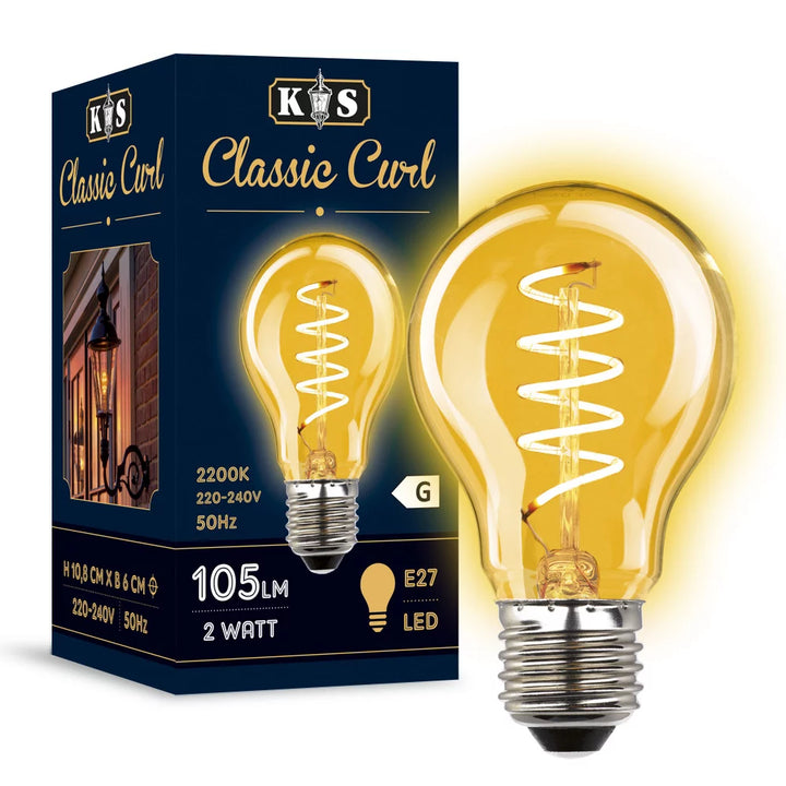 LED Leuchtmittel E27 Classic Curl in Laterne leuchtend – warmgelbes Spiralfilament 2200K dekorativ