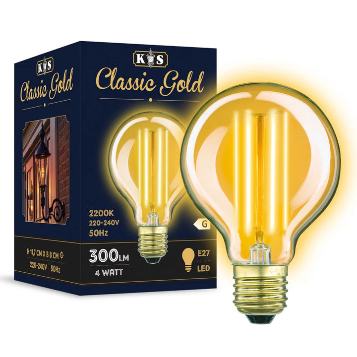 LED Leuchtmittel E27 Classic Gold Globe in Pendelleuchte leuchtend – CRI 90 warmgelbes Licht 2200K