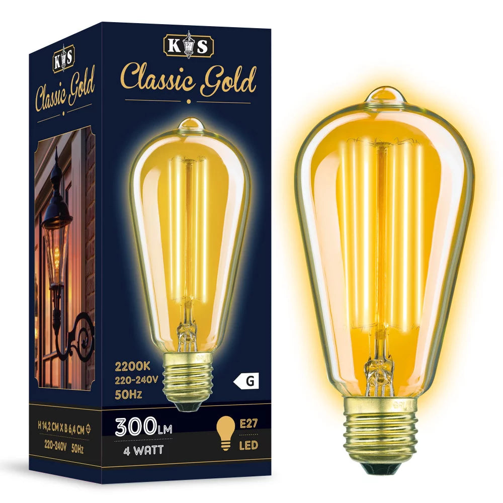 LED Leuchtmittel E27 Classic Gold Verpackung – KS Verlichting 3857 CRI 90 300 Lumen dimmbar