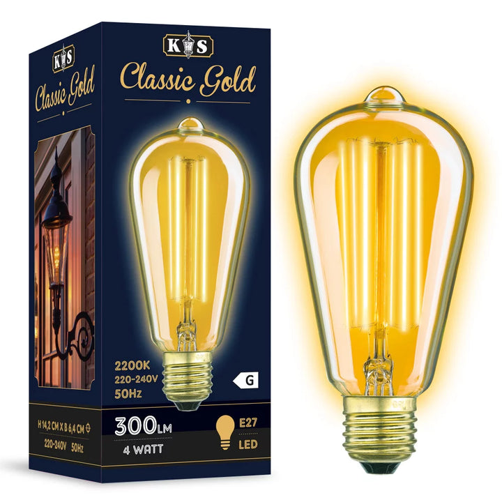 LED Leuchtmittel E27 Classic Gold Verpackung – KS Verlichting 3857 CRI 90 300 Lumen dimmbar