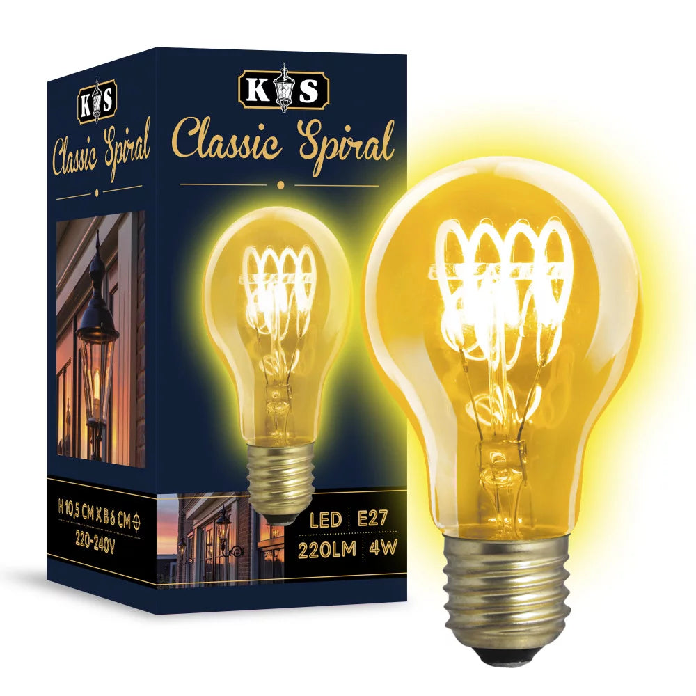 LED Leuchtmittel E27 Classic Spiral in Leuchte leuchtend – warmgelbes Spiralfilament 2200K dekorativ