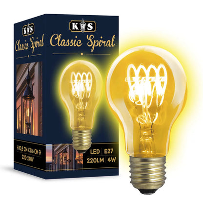 LED Leuchtmittel E27 Classic Spiral in Leuchte leuchtend – warmgelbes Spiralfilament 2200K dekorativ
