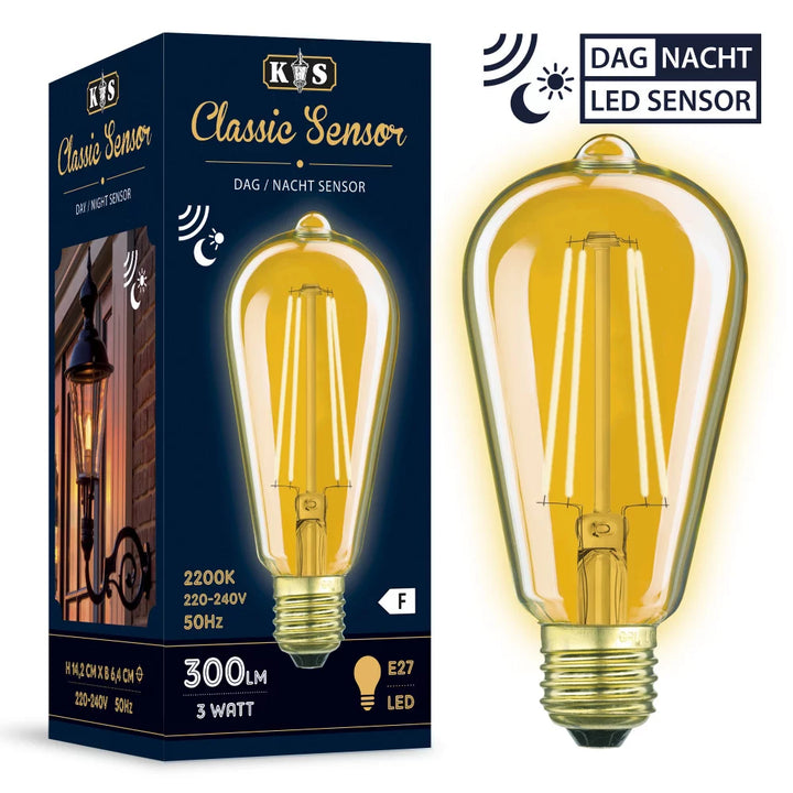 LED Leuchtmittel E27 Edison Sensor Verpackung – KS Verlichting 5899 300 Lumen Tag/Nacht