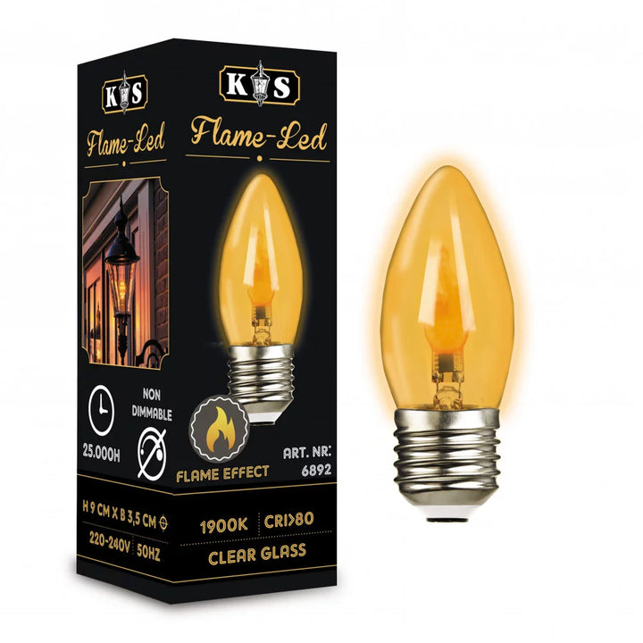 LED Leuchtmittel E27 Flammeneffekt Verpackung – KS Verlichting 6892 Flame LED Kerzenlicht