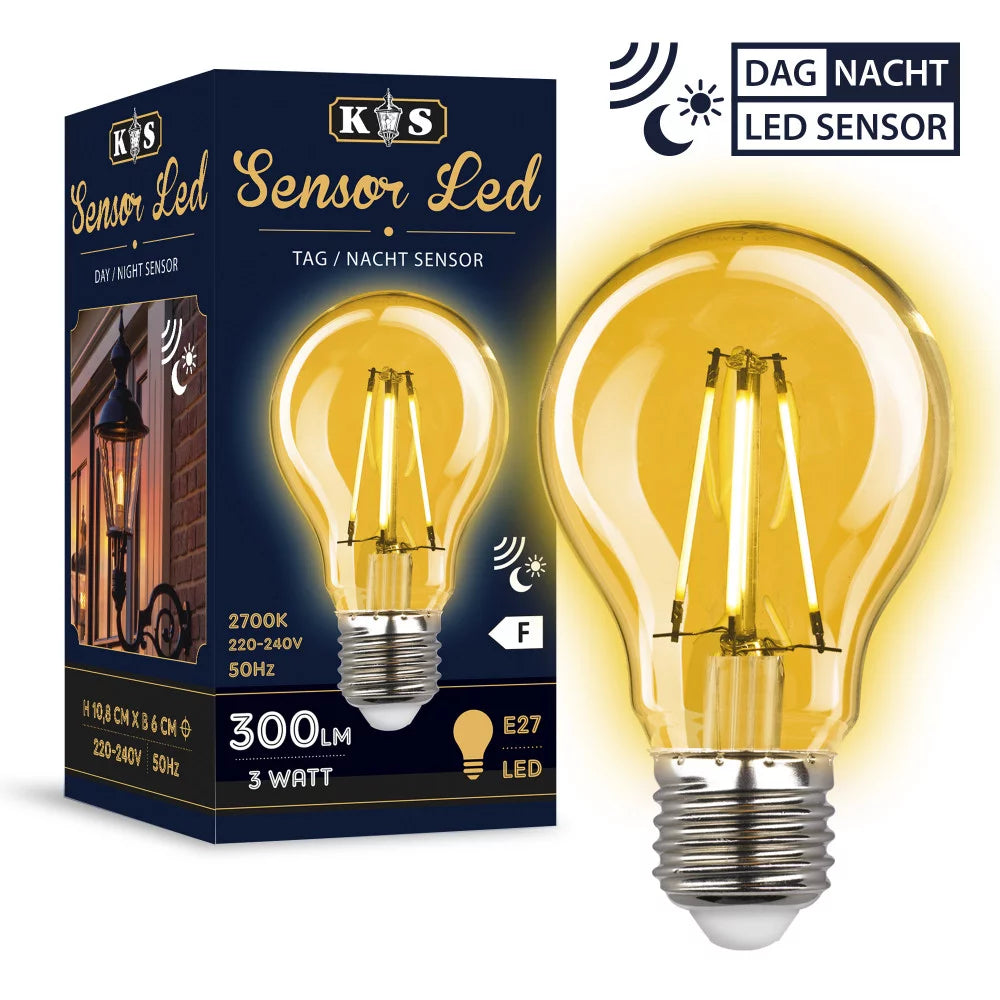 LED Leuchtmittel E27 Tag/Nacht Sensor 3W Filament Verpackung – KS Verlichting 5889 300 Lumen