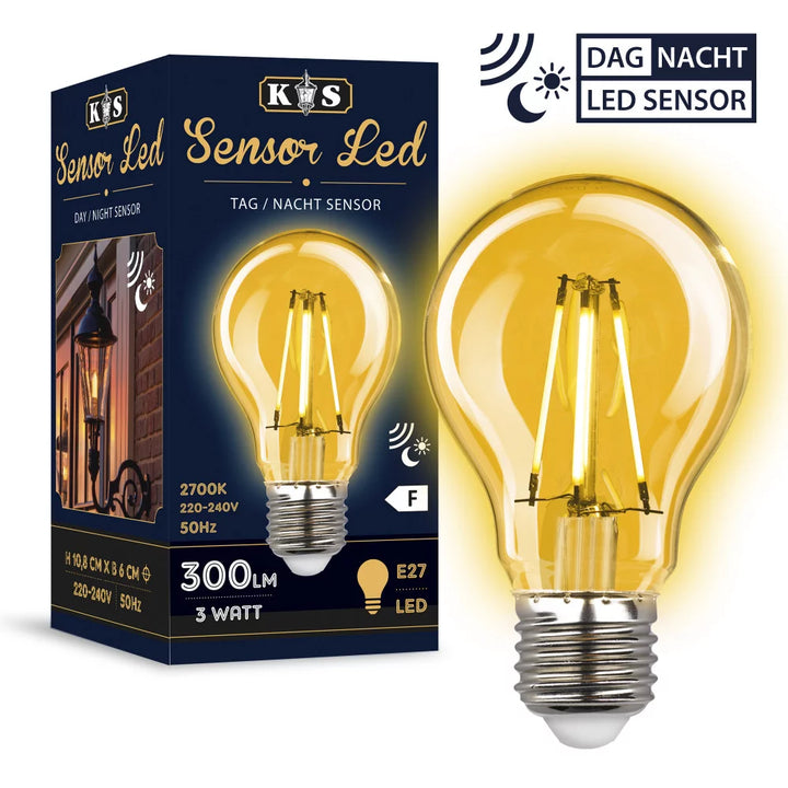LED Leuchtmittel E27 Tag/Nacht Sensor 3W Filament Verpackung – KS Verlichting 5889 300 Lumen