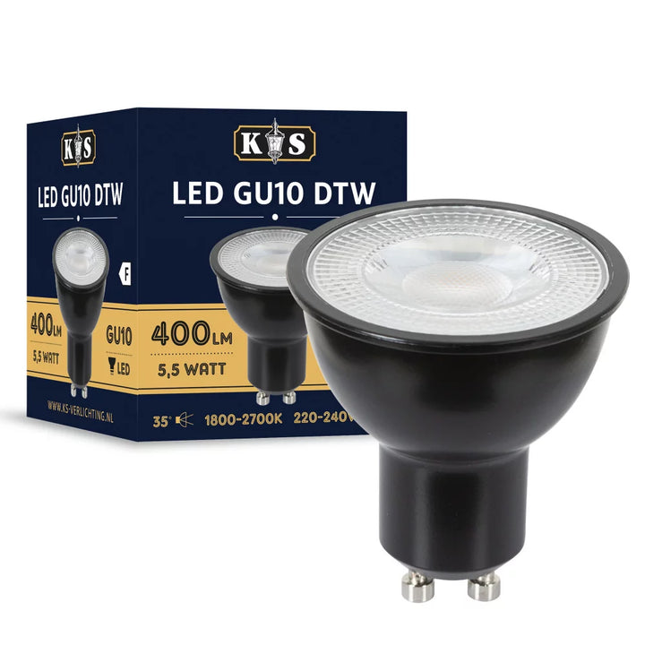 LED Leuchtmittel GU10 Dim To Warm Verpackung – KS Verlichting 6879 400 Lumen schwarzes Gehäuse