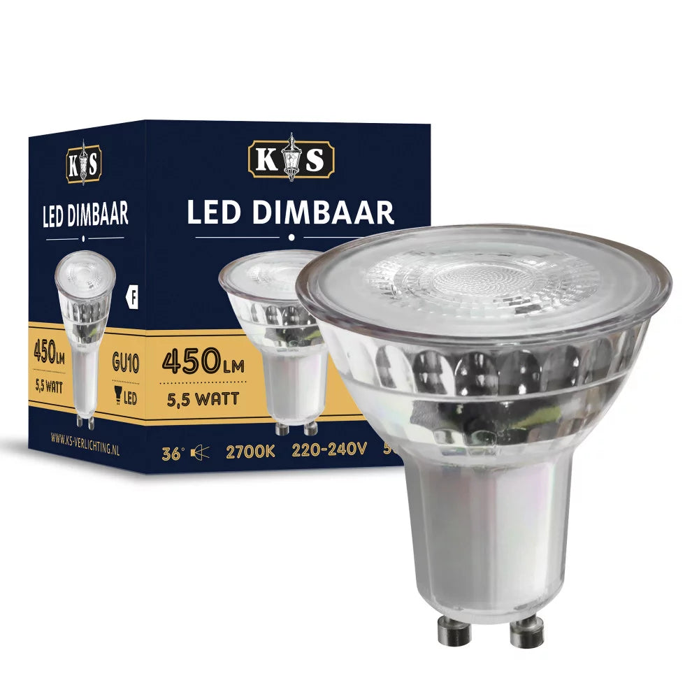 LED Leuchtmittel GU10 dimmbar Porzellanfuß Verpackung – KS Verlichting 5890 450 Lumen dimmbar
