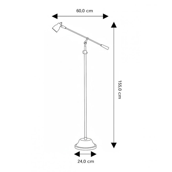 Bemaßte Konstruktionszeichnung: 155 cm Höhe, 60 cm Ausladung und 24 cm Rundfuß-Durchmesser